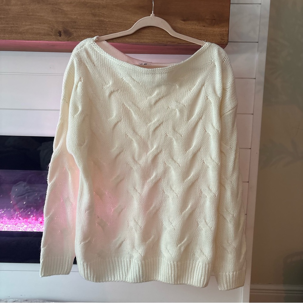 Macaron Cream Cable Knit Sweater - Size Medium